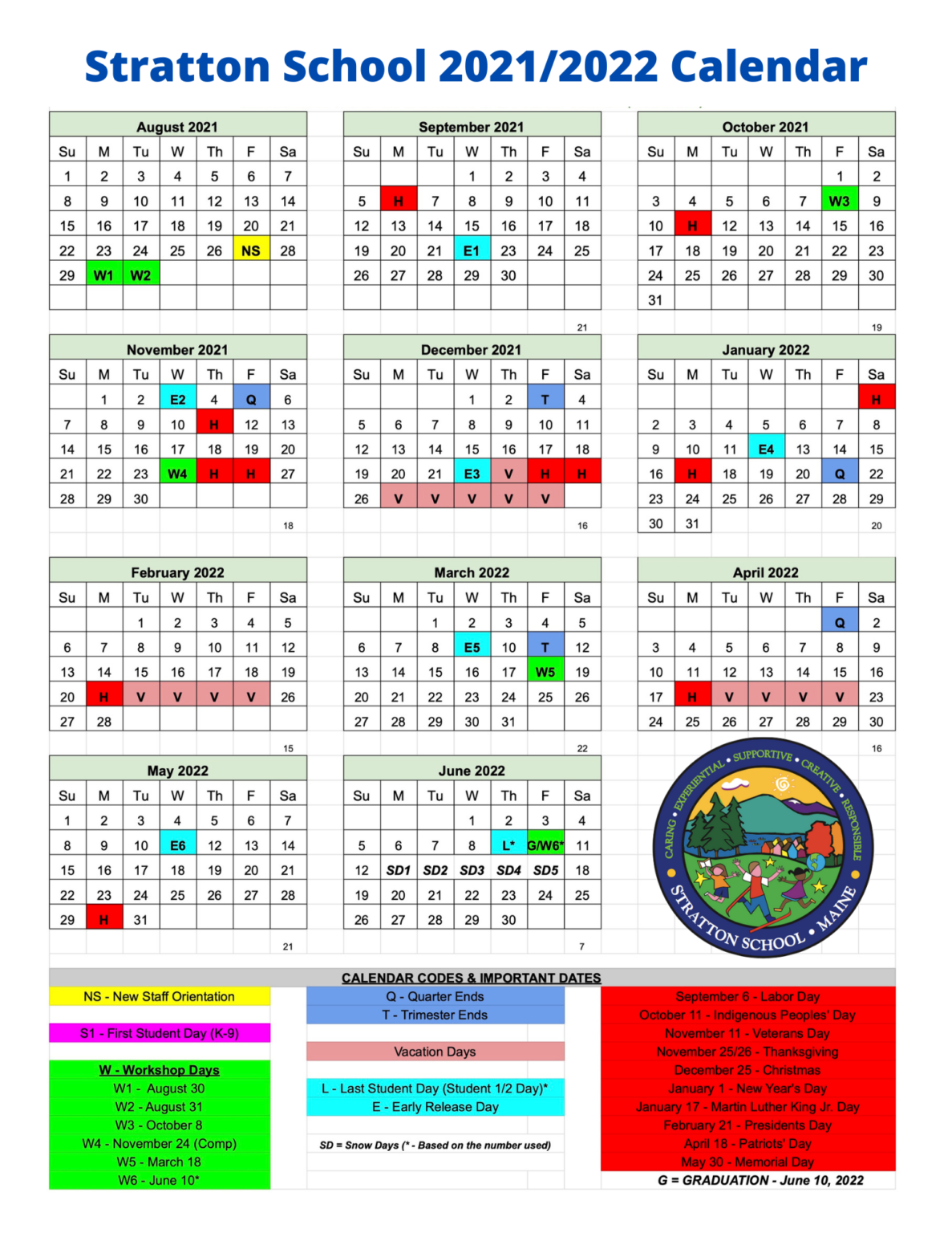 Calendars & Lunch/Breakfast Menus – Stratton School